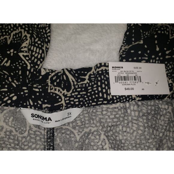 Sonoma Black Floral Wide Leg Pants 3X – Linen Blend Y2K Lounge Vibes - Picture 3 of 12